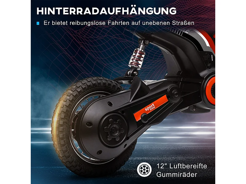 Moto électrique pour enfants, 24V avec klaxon et éclairage, métal, rouge (119x64x76.5 cm)