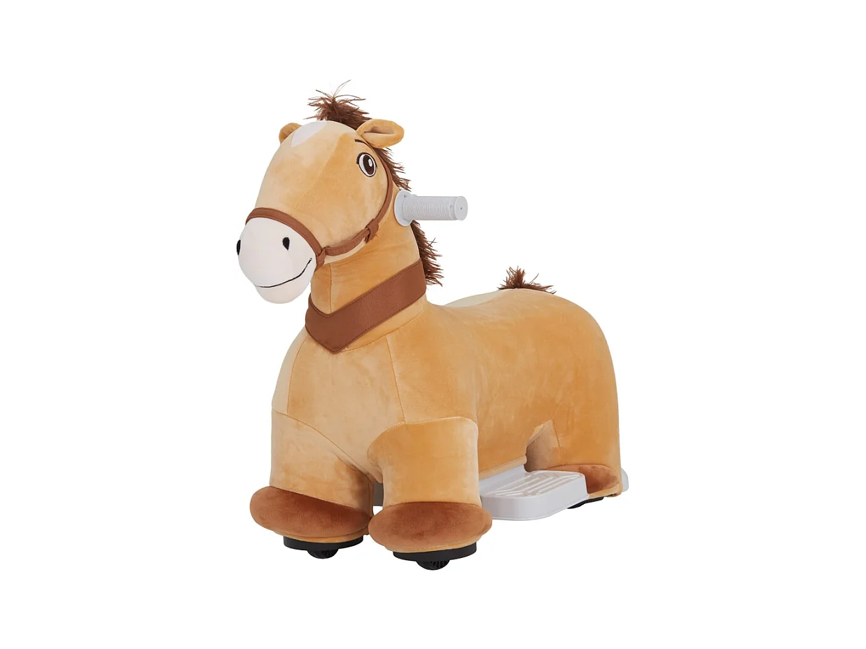Cheval électrique pour enfant, jouet à bascule avec musique et pédale, polyester, marron (69x34x53cm)