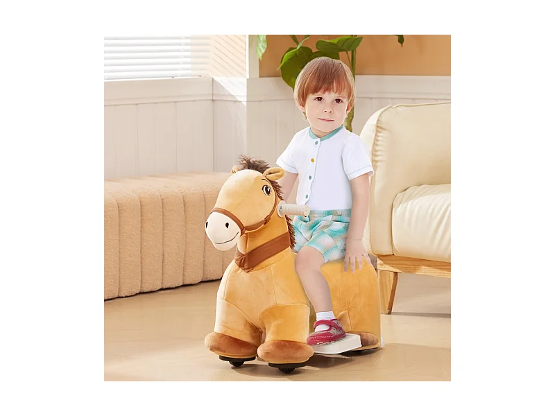 Cheval électrique pour enfant, jouet à bascule avec musique et pédale, polyester, marron (69x34x53cm)
