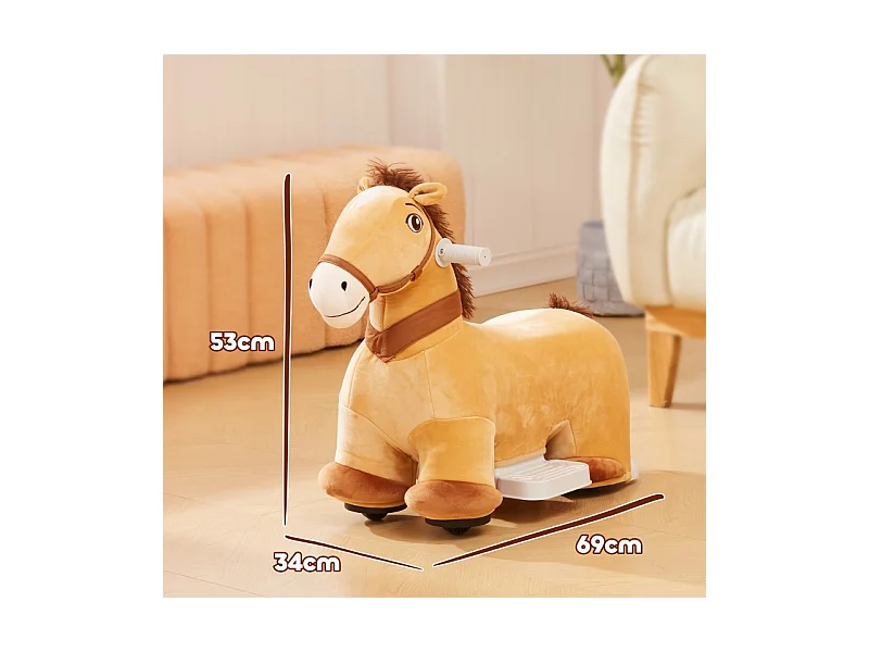 Cheval électrique pour enfant, jouet à bascule avec musique et pédale, polyester, marron (69x34x53cm)