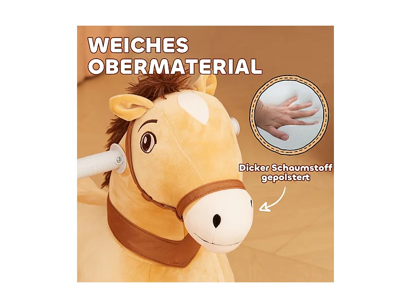 Cheval électrique pour enfant, jouet à bascule avec musique et pédale, polyester, marron (69x34x53cm)