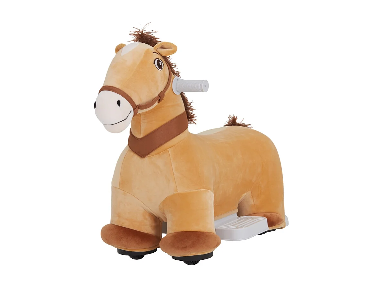 Cheval électrique pour enfant, jouet à bascule avec musique et pédale, polyester, marron (69x34x53cm)