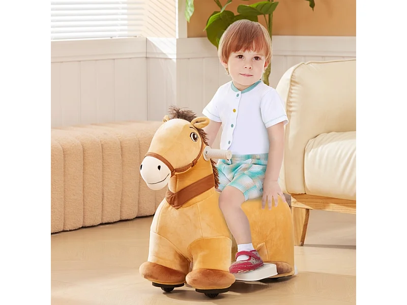 Cheval électrique pour enfant, jouet à bascule avec musique et pédale, polyester, marron (69x34x53cm)
