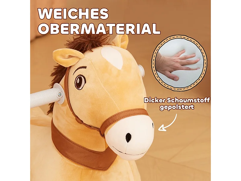 Cheval électrique pour enfant, jouet à bascule avec musique et pédale, polyester, marron (69x34x53cm)