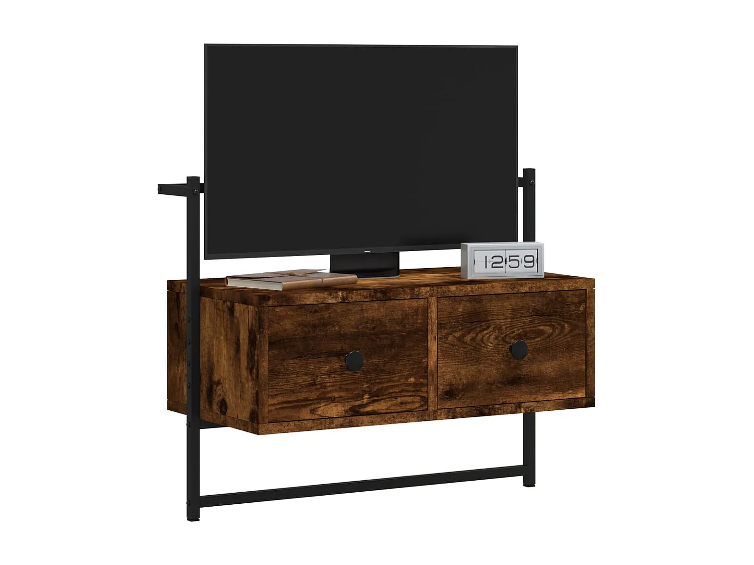 Wandmontierter TV-Schrank aus geräucherter Eiche, 60,5 x 30 x 51 cm, Holzwerkstoff
