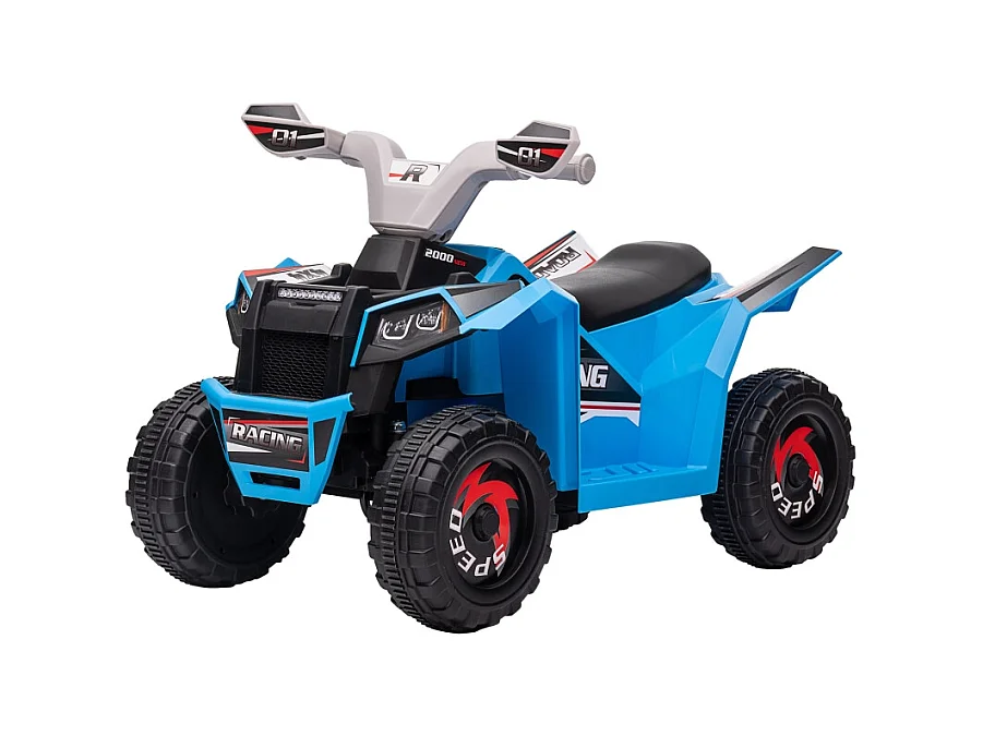 Quad électrique pour enfants, vitesse de 2,5 km/h, marche avant/arrière, métal, bleu (70x41.5x48.5 cm)