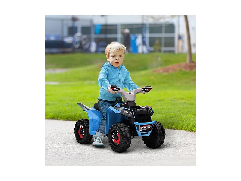Quad électrique pour enfants, vitesse de 2,5 km/h, marche avant/arrière, métal, bleu (70x41.5x48.5 cm)