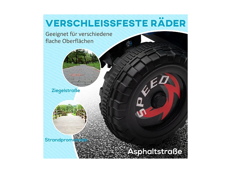 Quad électrique pour enfants, vitesse de 2,5 km/h, marche avant/arrière, métal, bleu (70x41.5x48.5 cm)