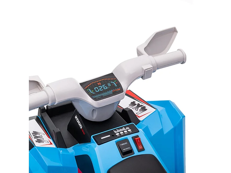 Quad électrique pour enfants, vitesse de 2,5 km/h, marche avant/arrière, métal, bleu (70x41.5x48.5 cm)