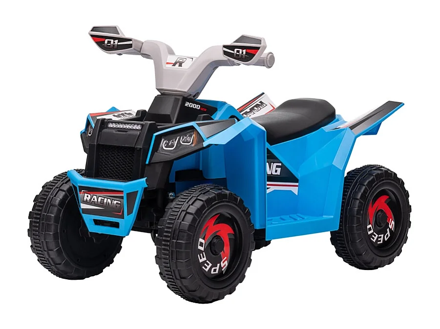 Quad électrique pour enfants, vitesse de 2,5 km/h, marche avant/arrière, métal, bleu (70x41.5x48.5 cm)