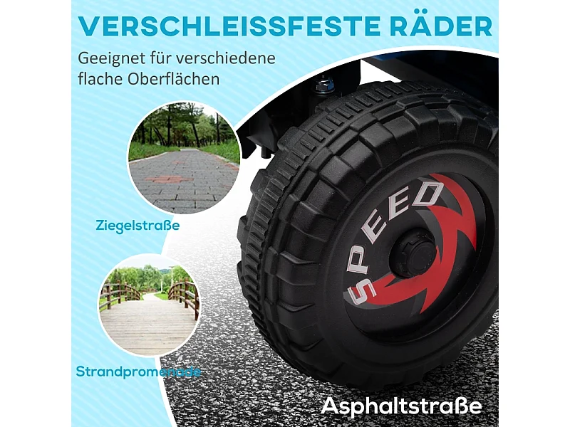 Quad électrique pour enfants, vitesse de 2,5 km/h, marche avant/arrière, métal, bleu (70x41.5x48.5 cm)