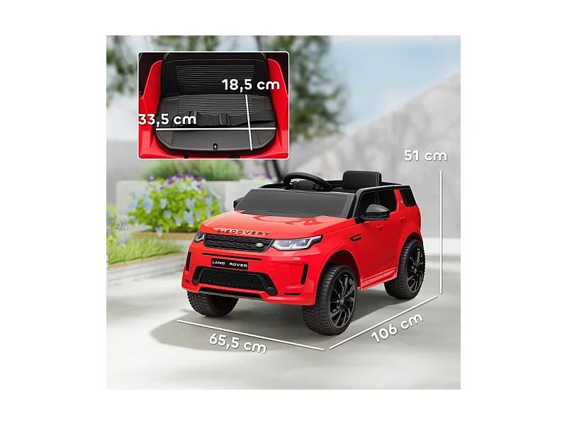 Voiture électrique pour enfants, 12V avec télécommande, LED, musique et klaxon, plastique, rouge (106x65.5x51cm)