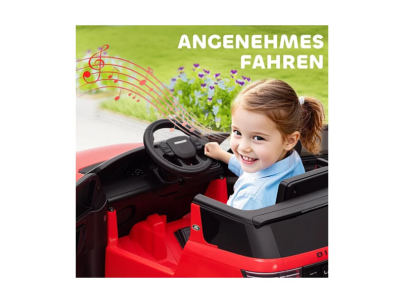 Voiture électrique pour enfants, 12V avec télécommande, LED, musique et klaxon, plastique, rouge (106x65.5x51cm)