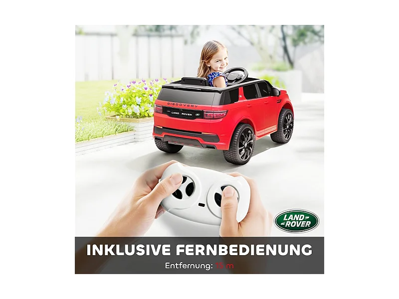 Voiture électrique pour enfants, 12V avec télécommande, LED, musique et klaxon, plastique, rouge (106x65.5x51cm)