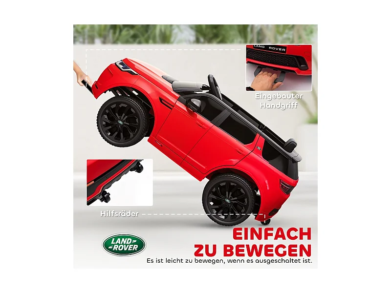 Voiture électrique pour enfants, 12V avec télécommande, LED, musique et klaxon, plastique, rouge (106x65.5x51cm)