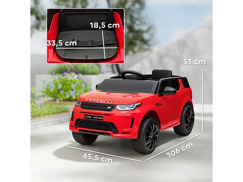 Voiture électrique pour enfants, 12V avec télécommande, LED, musique et klaxon, plastique, rouge (106x65.5x51cm)