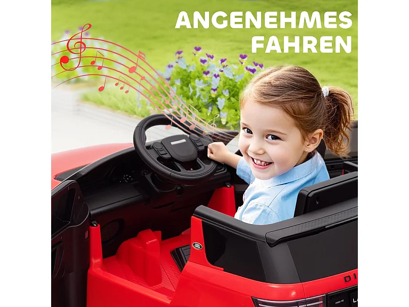 Voiture électrique pour enfants, 12V avec télécommande, LED, musique et klaxon, plastique, rouge (106x65.5x51cm)