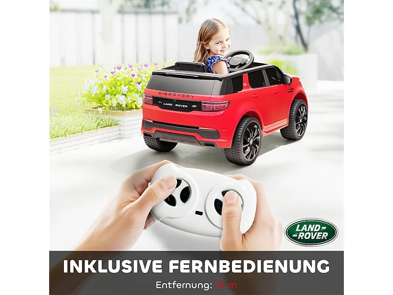 Voiture électrique pour enfants, 12V avec télécommande, LED, musique et klaxon, plastique, rouge (106x65.5x51cm)