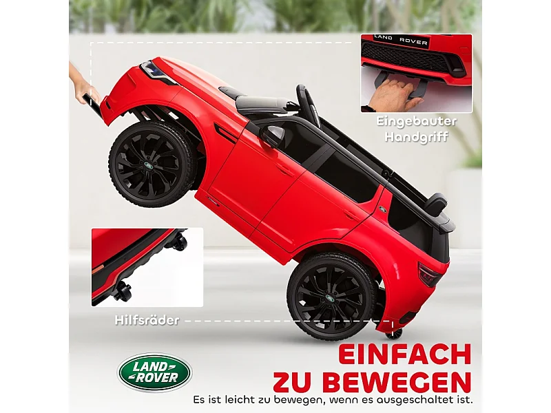 Voiture électrique pour enfants, 12V avec télécommande, LED, musique et klaxon, plastique, rouge (106x65.5x51cm)