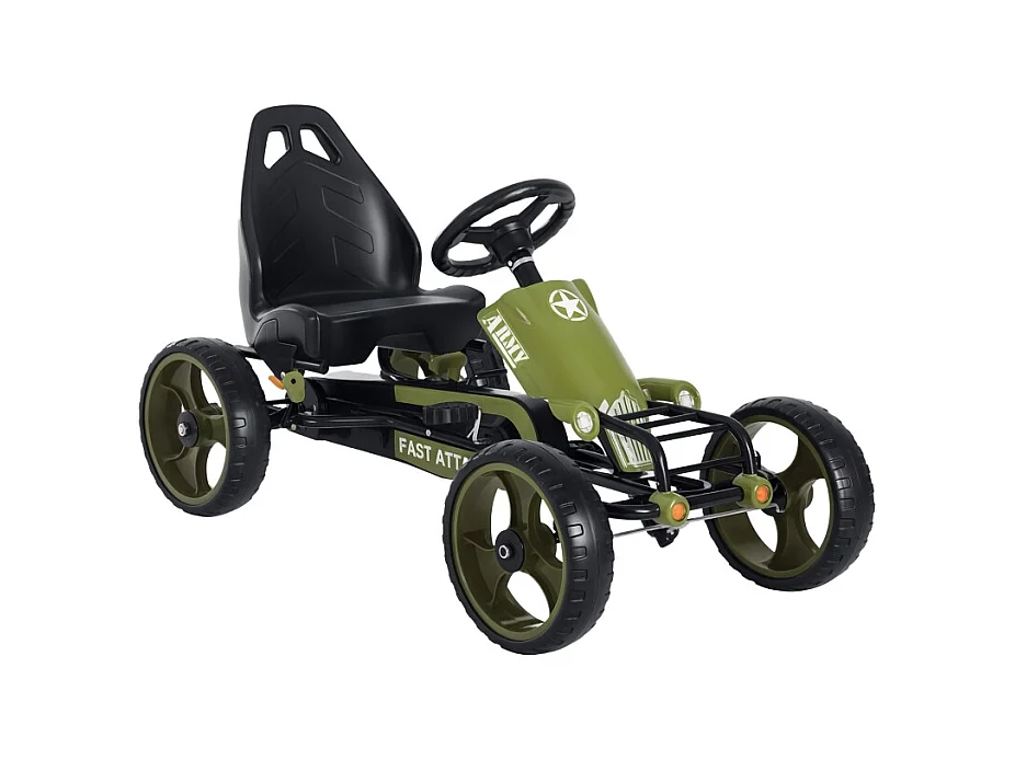 Go-kart à pédales avec frein à main, siège réglable, métal, vert (105x54x61cm)