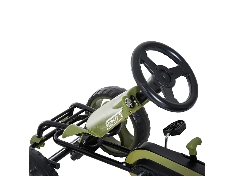 Go-kart à pédales avec frein à main, siège réglable, métal, vert (105x54x61cm)