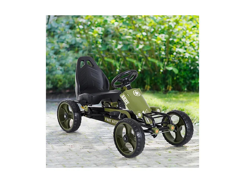 Go-kart à pédales avec frein à main, siège réglable, métal, vert (105x54x61cm)