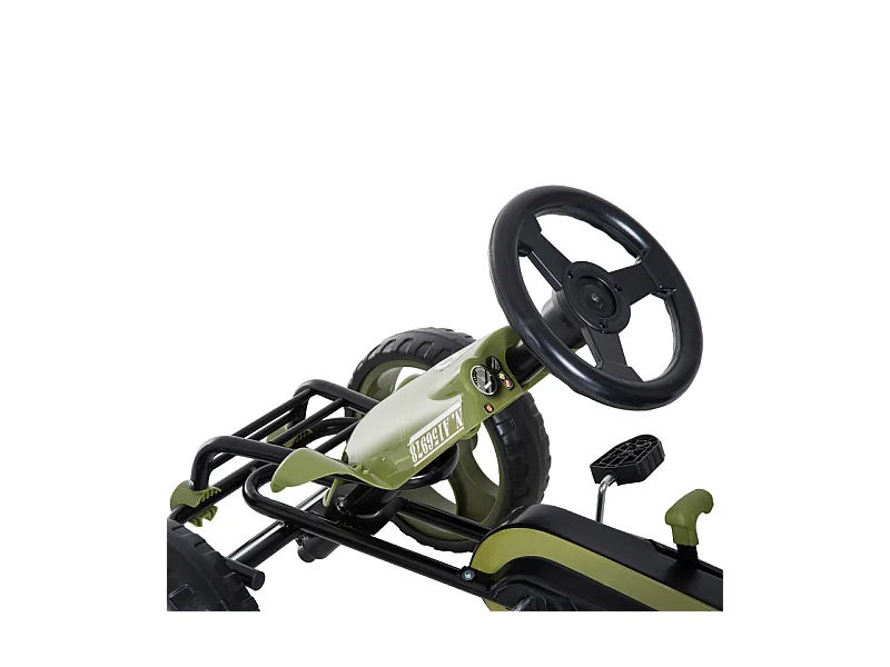 Go-kart à pédales avec frein à main, siège réglable, métal, vert (105x54x61cm)