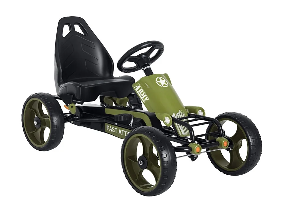 Go-kart à pédales avec frein à main, siège réglable, métal, vert (105x54x61cm)