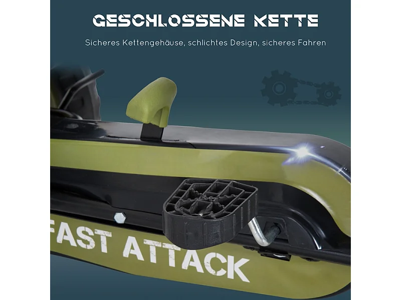 Go-kart à pédales avec frein à main, siège réglable, métal, vert (105x54x61cm)