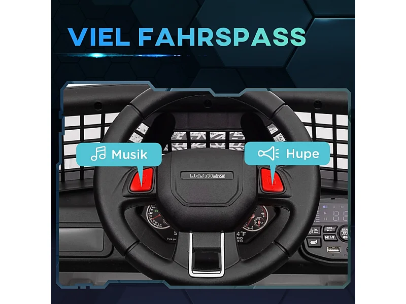 Elektrische kinderauto, 12V terreinwagen met 2.4G afstandsbediening, muziek en koplampen, kunststof, wit (109x67x68,5 cm)