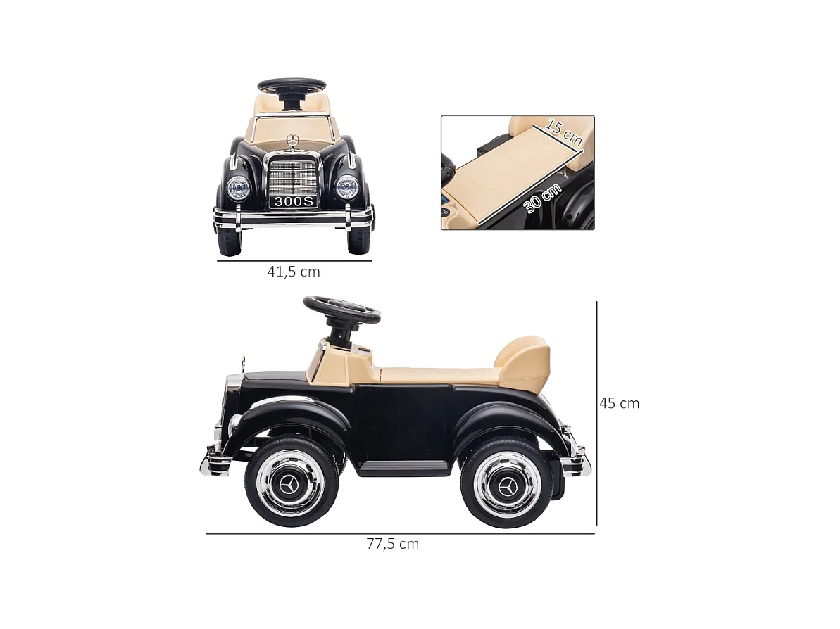 Voiture à pédales pour enfants, design luxe, métal, noir (77.5x41.5x45cm)