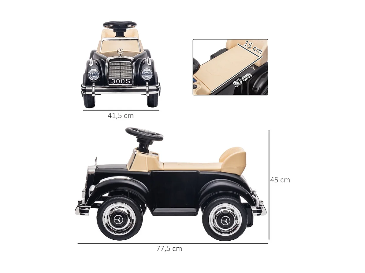 Voiture à pédales pour enfants, design luxe, métal, noir (77.5x41.5x45cm)