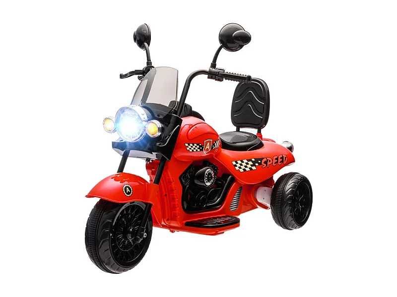 Moto eléctrica infantil, 3 ruedas, 6V, con faros y música, de plástico, color rojo (110x48x56cm)