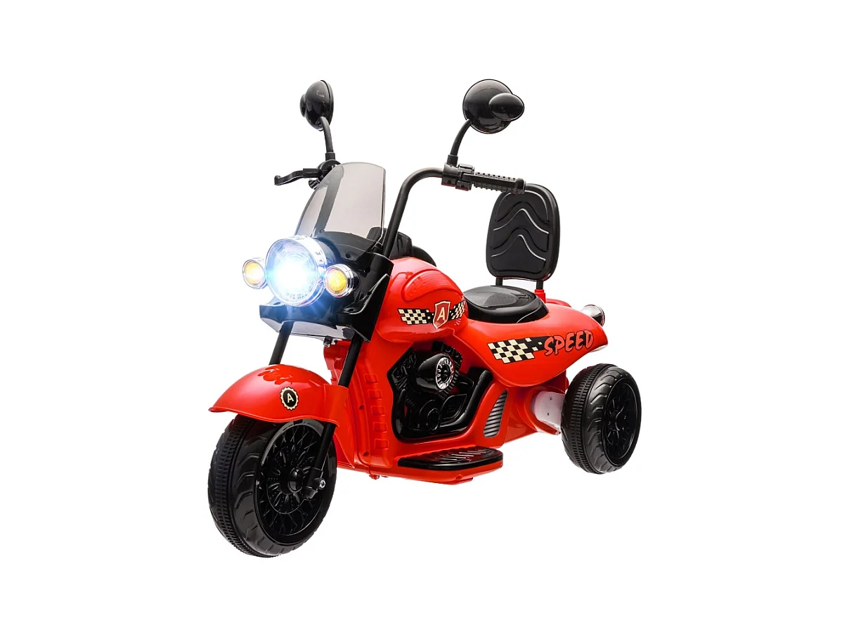 Elektrische kindermotor, 3 wielen, 6V, met koplampen en muziek, kunststof, rood (110x48x56cm)