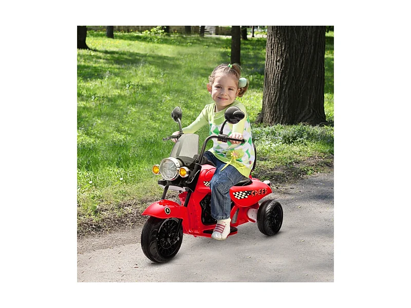 Elektrische kindermotor, 3 wielen, 6V, met koplampen en muziek, kunststof, rood (110x48x56cm)