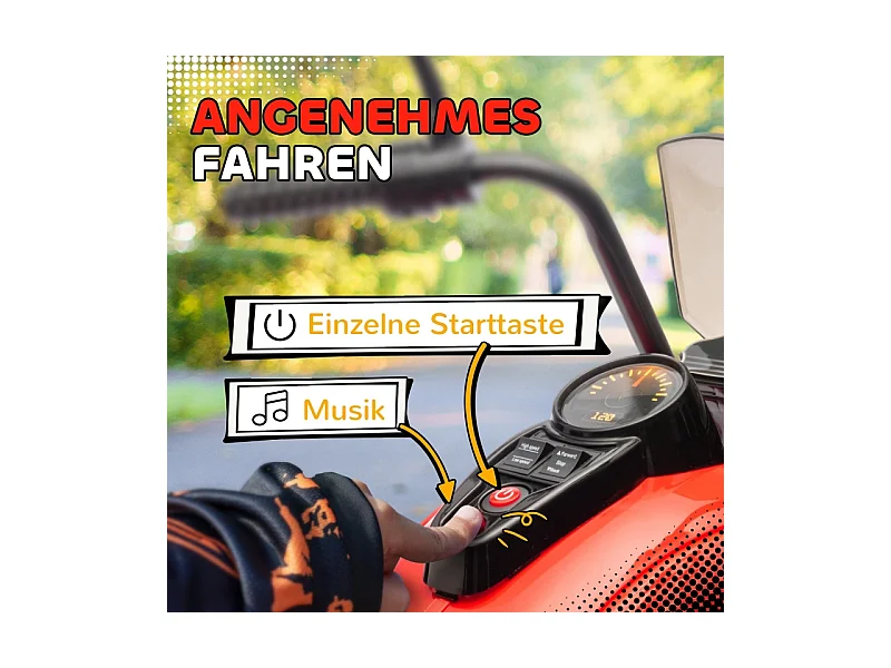 Elektrische kindermotor, 3 wielen, 6V, met koplampen en muziek, kunststof, rood (110x48x56cm)