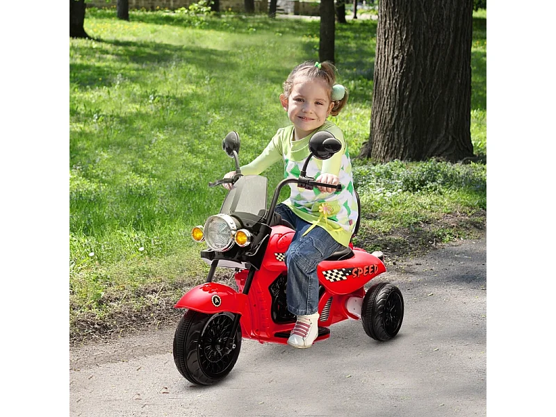Moto électrique pour enfants, 3 roues, 6V, avec phares et musique, plastique, rouge (110x48x56cm)
