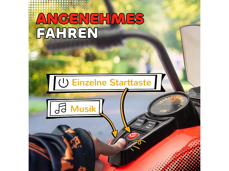 Moto électrique pour enfants, 3 roues, 6V, avec phares et musique, plastique, rouge (110x48x56cm)