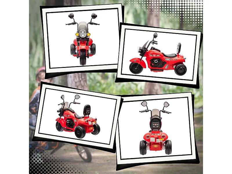 Moto électrique pour enfants, 3 roues, 6V, avec phares et musique, plastique, rouge (110x48x56cm)