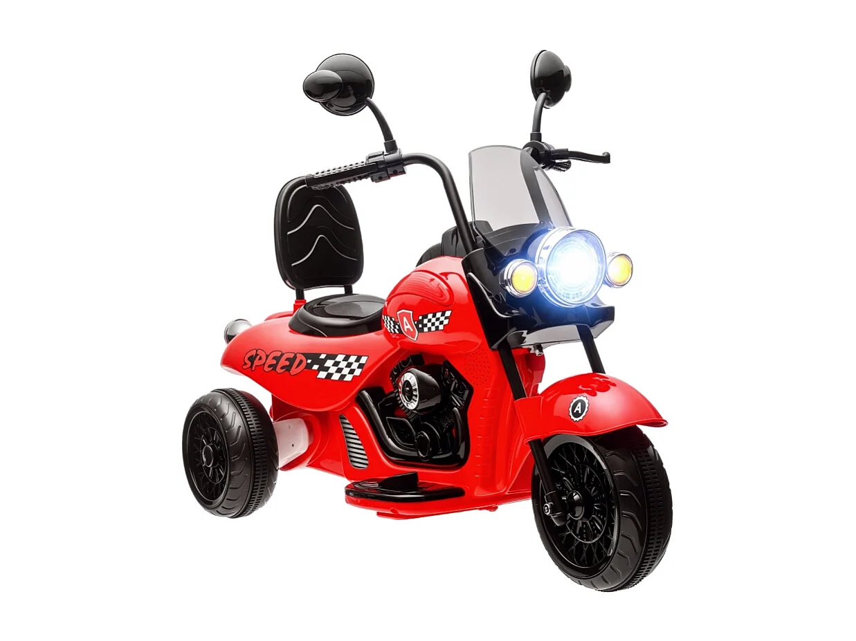 Moto électrique pour enfants, 3 roues, 6V, avec phares et musique, plastique, rouge (110x48x56cm)