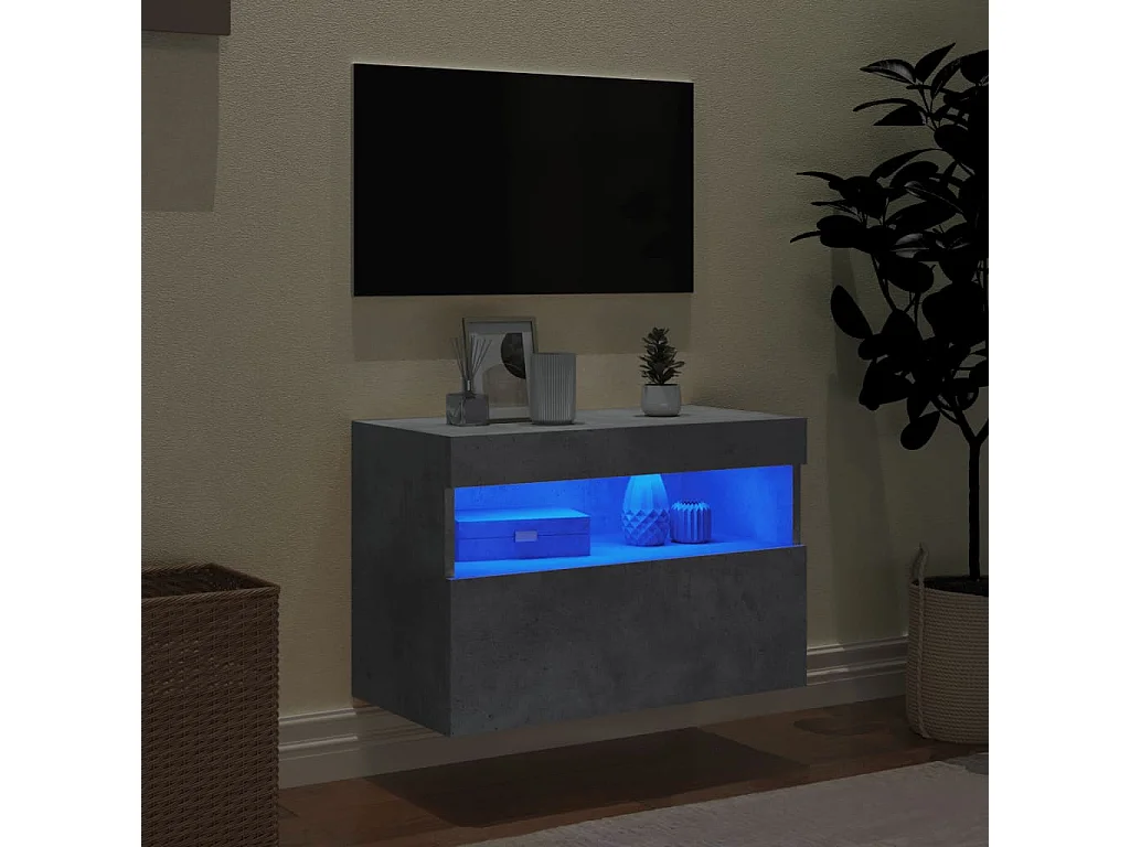Mueble de TV de pared con luces LED, gris hormigón, 60x30x40 cm