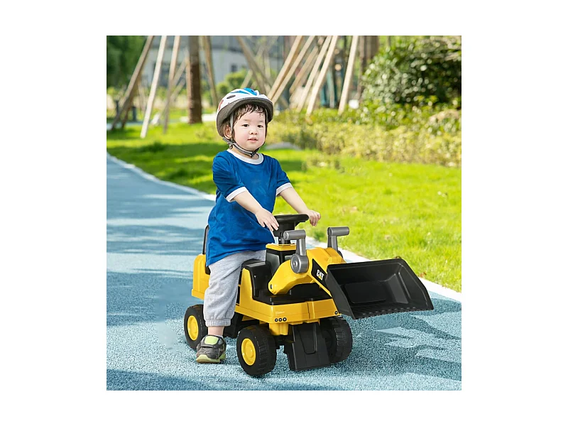 Pelle mécanique pour enfant, tracteur à pédales avec pelle maniable, protection anti-bascule, roues antidérapantes, jaune+noir (78x29.5x54 cm)