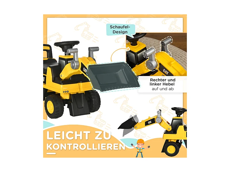 Pelle mécanique pour enfant, tracteur à pédales avec pelle maniable, protection anti-bascule, roues antidérapantes, jaune+noir (78x29.5x54 cm)