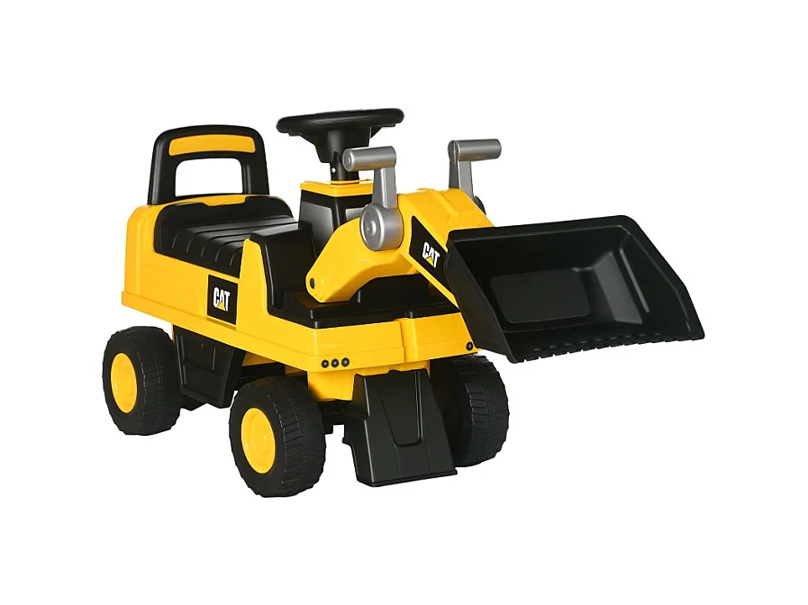 Kindermechanische graafmachine, traptractor met wendbare schep, anti-kantelbeveiliging, antislipwielen, geel + zwart (78x29,5x54 cm)