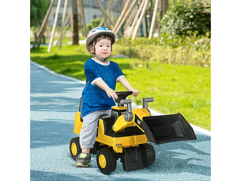 Pelle mécanique pour enfant, tracteur à pédales avec pelle maniable, protection anti-bascule, roues antidérapantes, jaune+noir (78x29.5x54 cm)