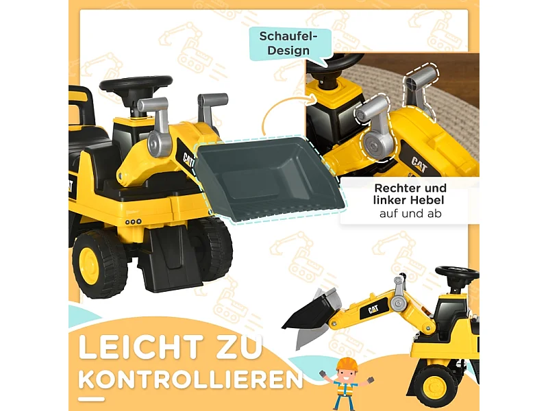 Pelle mécanique pour enfant, tracteur à pédales avec pelle maniable, protection anti-bascule, roues antidérapantes, jaune+noir (78x29.5x54 cm)