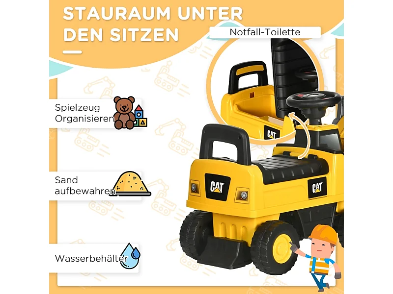 Pelle mécanique pour enfant, tracteur à pédales avec pelle maniable, protection anti-bascule, roues antidérapantes, jaune+noir (78x29.5x54 cm)