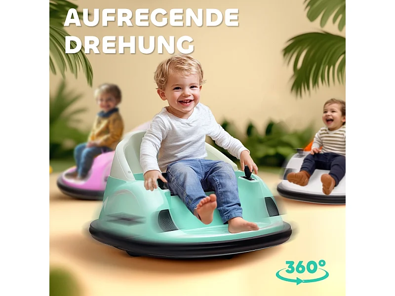 Elektrische kinderauto met 2.4G afstandsbediening, bumper, muziek, LED, 2 km/u, 360° rotatie, groen kunststof (66,5x64,5x39cm)