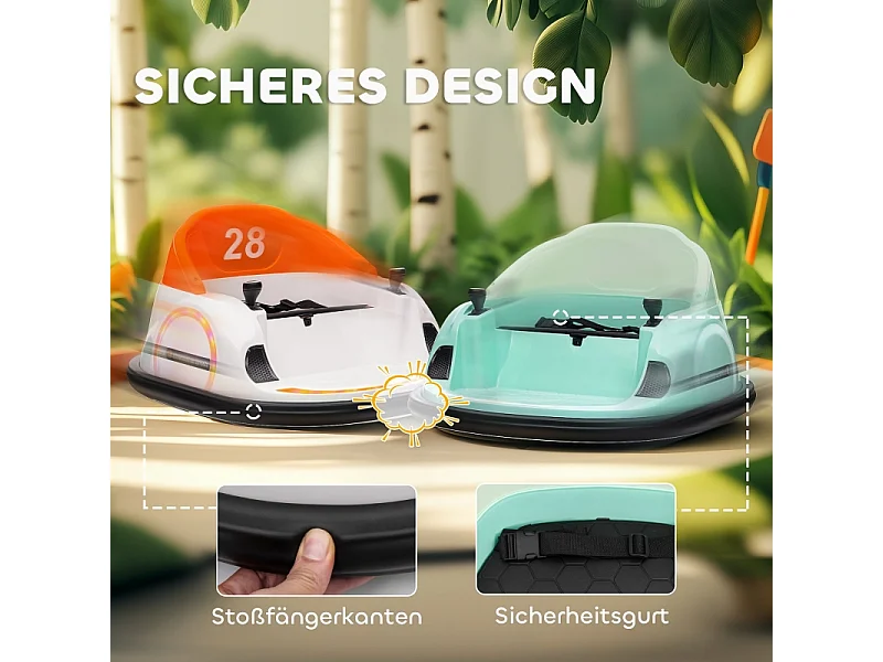 Elektrische kinderauto met 2.4G afstandsbediening, bumper, muziek, LED, 2 km/u, 360° rotatie, groen kunststof (66,5x64,5x39cm)