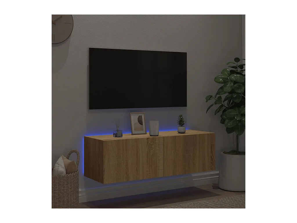 Mobile porta TV a parete con luci LED Rovere Sonoma 100x35x31 cm